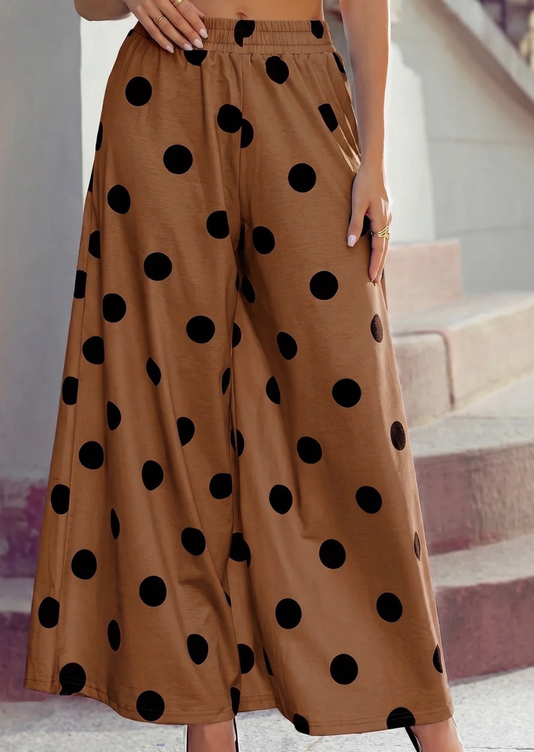 Black/Brown Polka Dot Wide-Leg Pants