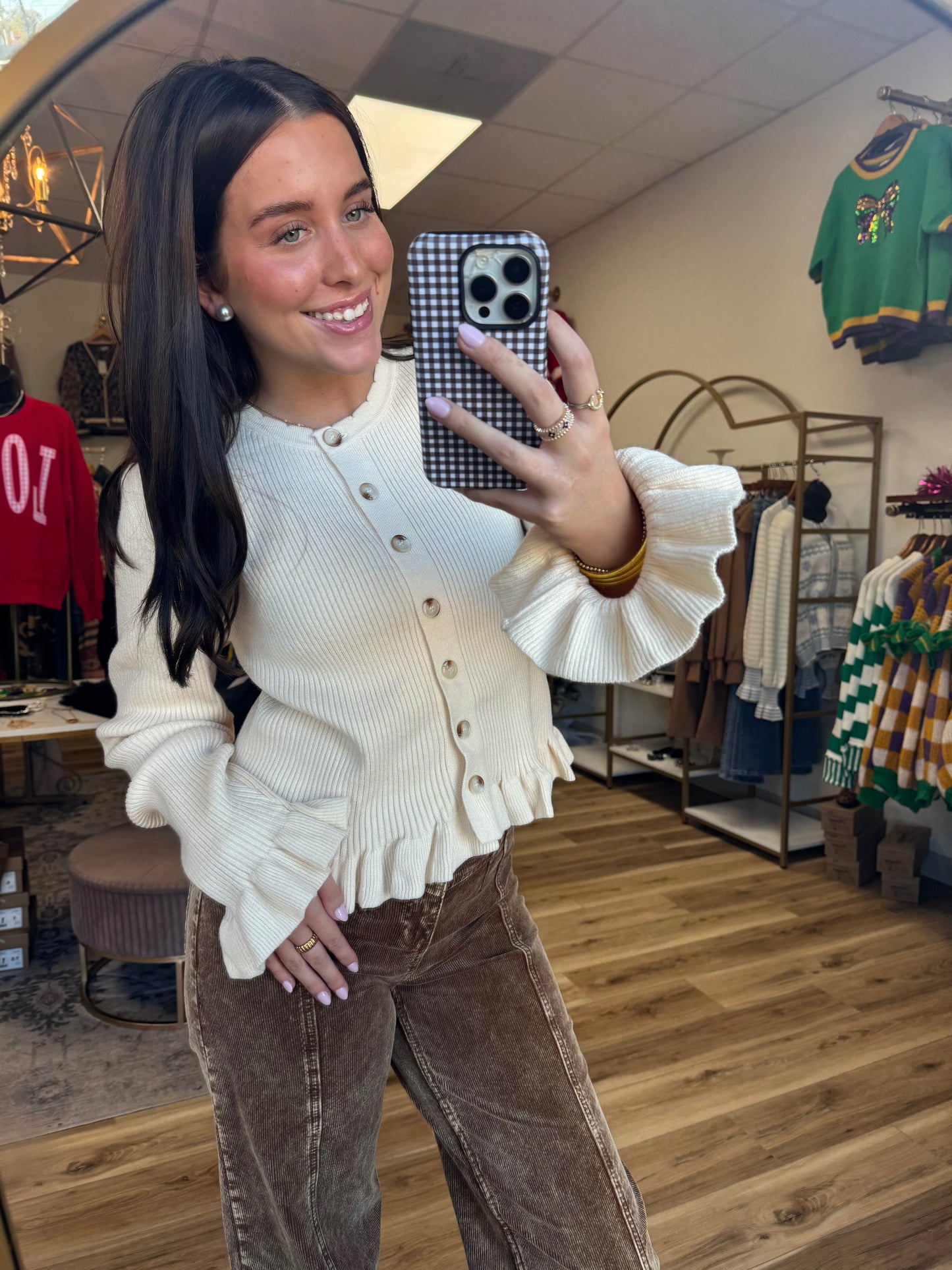 Ivory Ruffle Button Cardigan