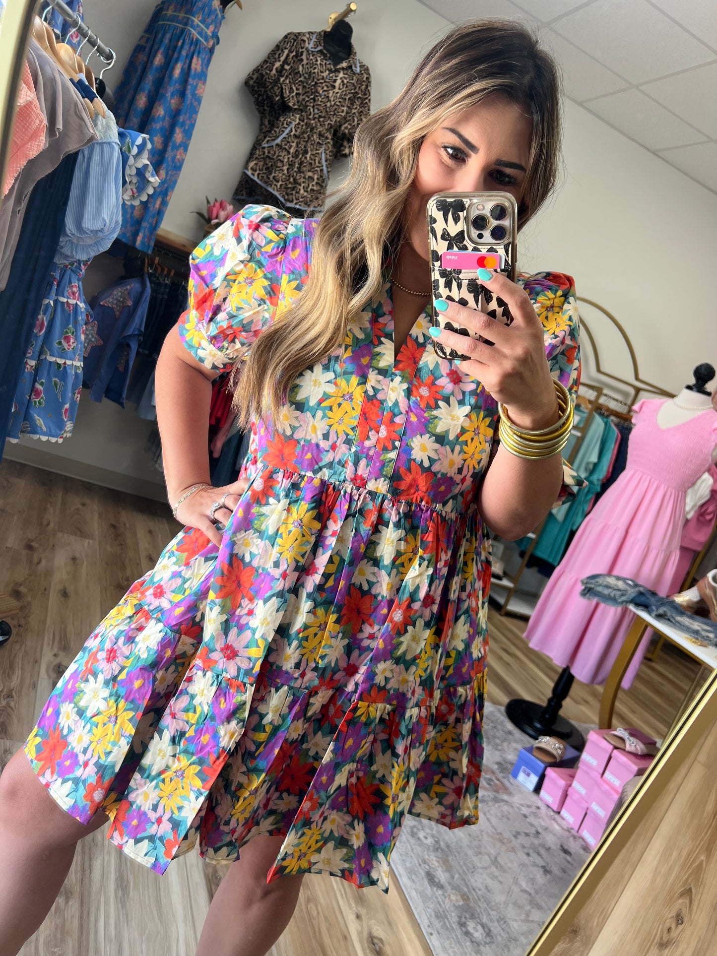 Teal Blooming Flowers Dress