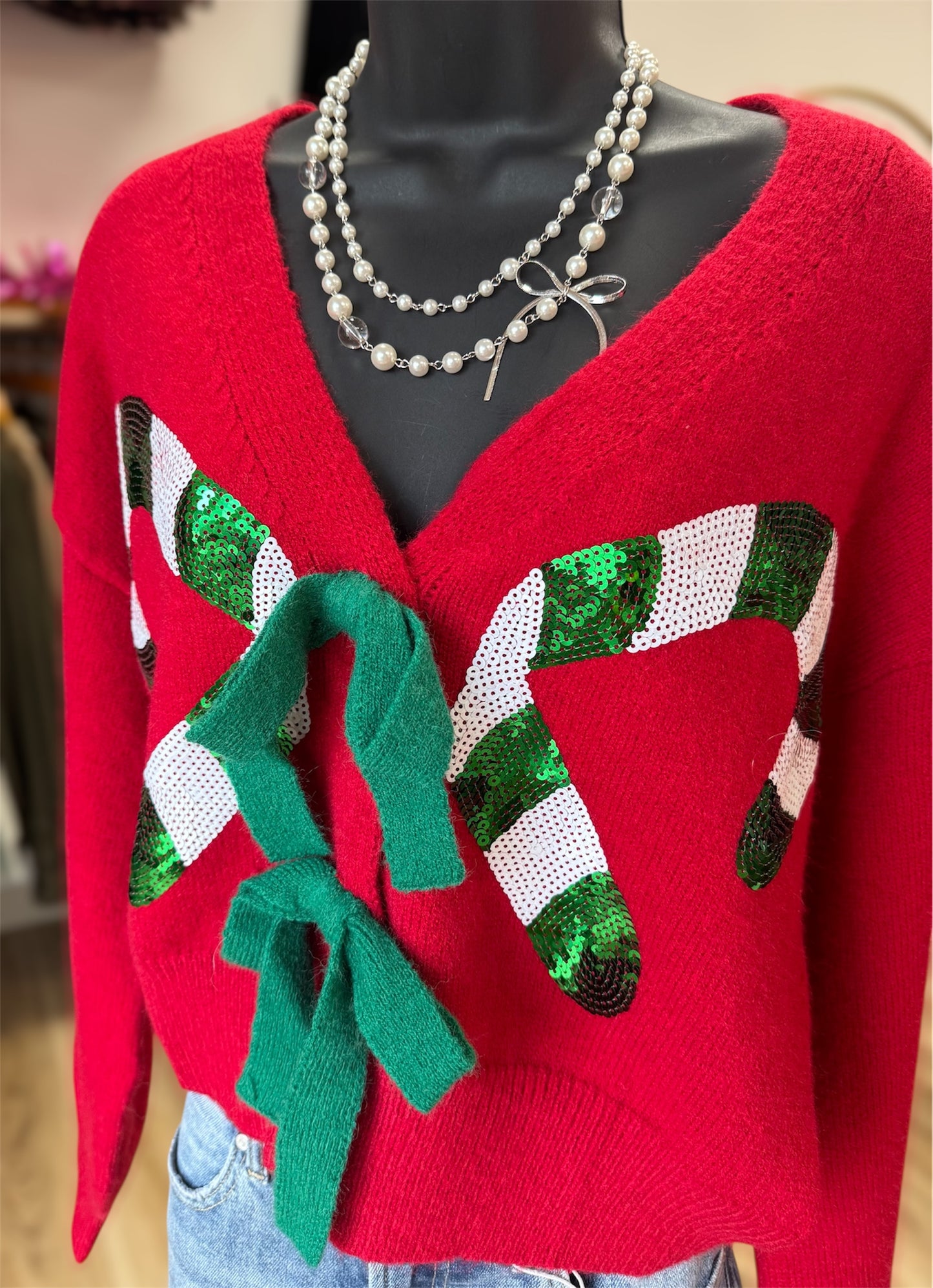 Candy Cane Cutie Tie Sweater