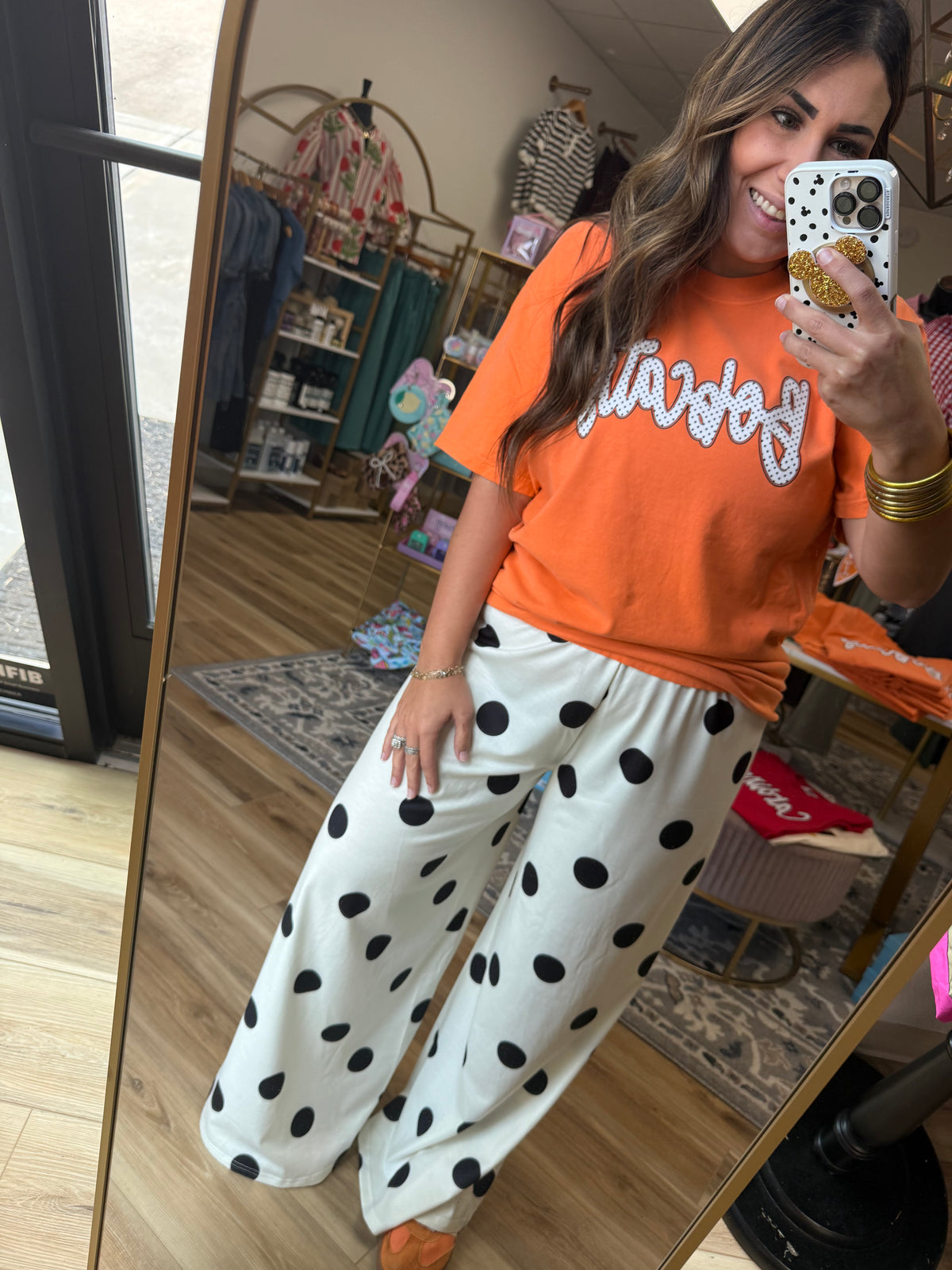 Black/Cream Polka Dot Wide-Leg Pants