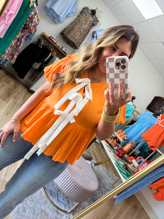 Orange/White Bow Top