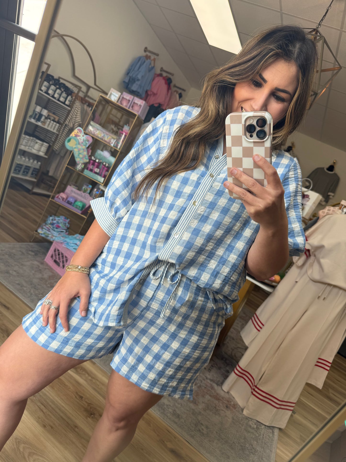 Blue gingham two piece set