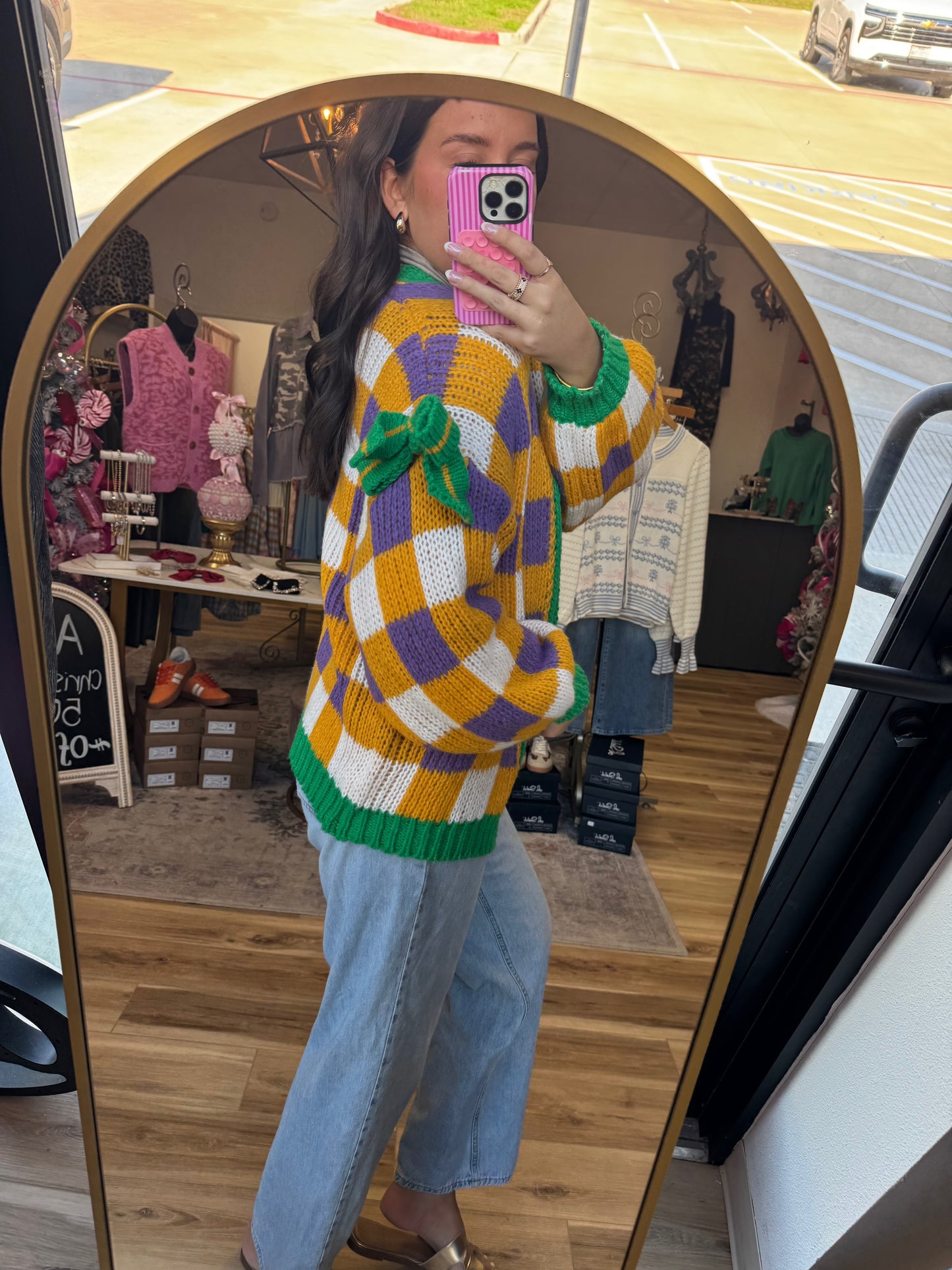 Mardi Gras Bow Cardigan