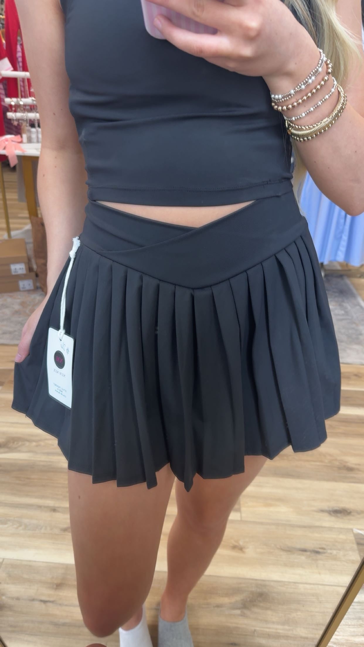 Black crossover athletic skirt
