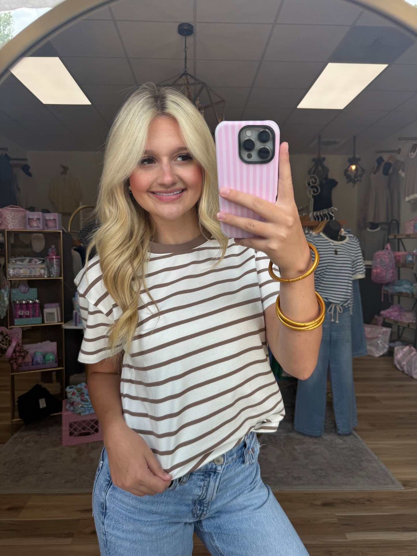 Brown /White Basic Striped Tee