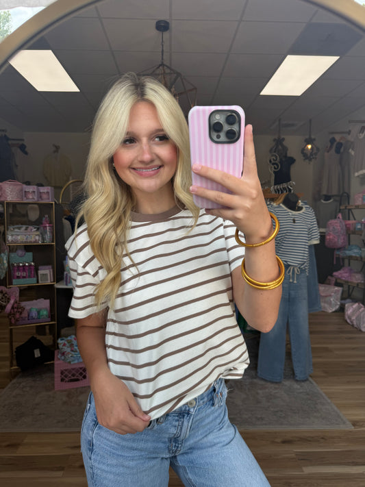 Brown /White Basic Striped Tee