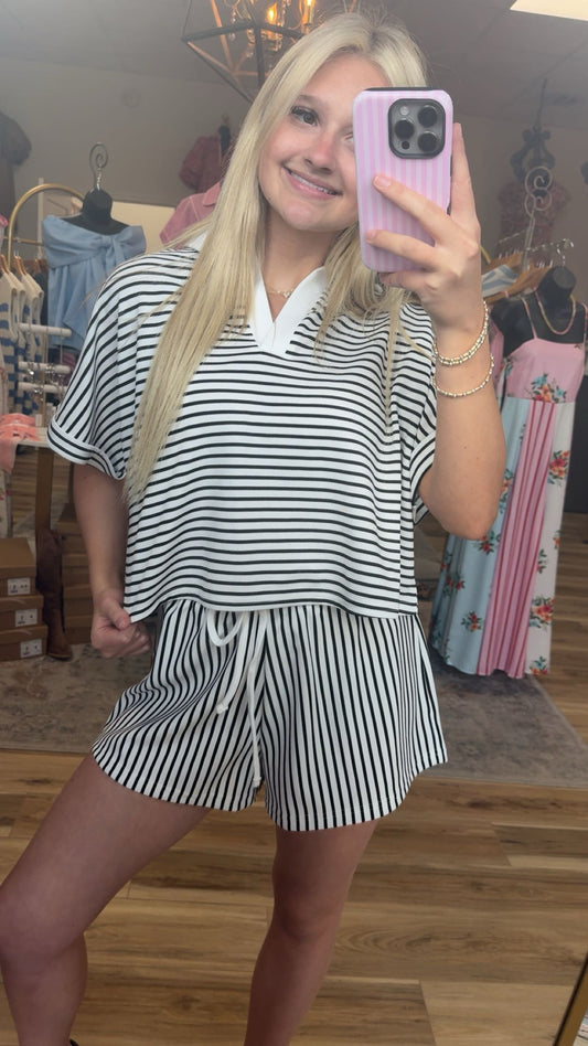 Black/White Stripe Collared Sets