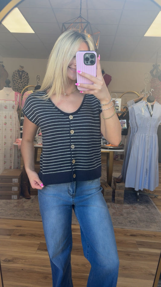 Scoop Neck Navy Stripe Top
