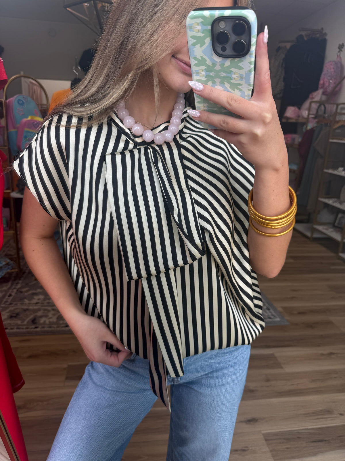 Black/Cream Striped Satin Top