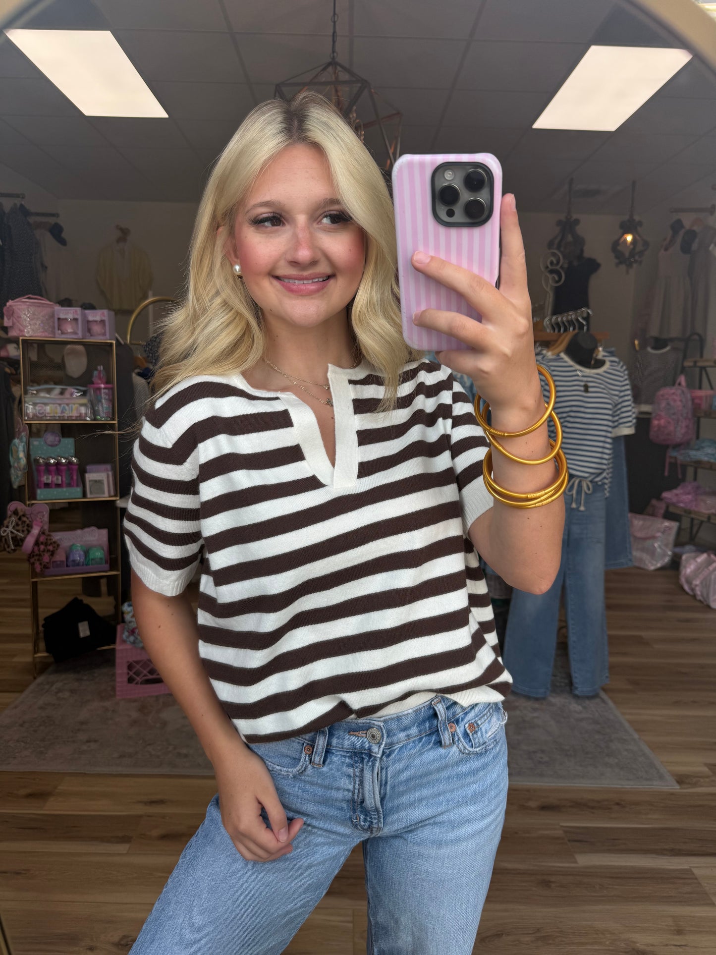 Brown/White Striped Sweater Top