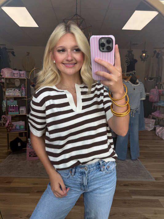 Brown/White Striped Sweater Top