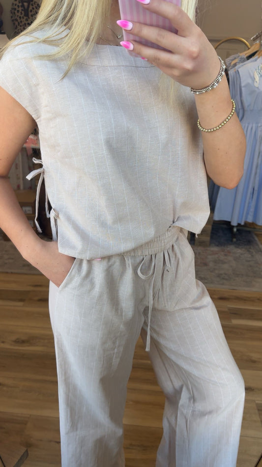 Beige/white striped linen top (set)