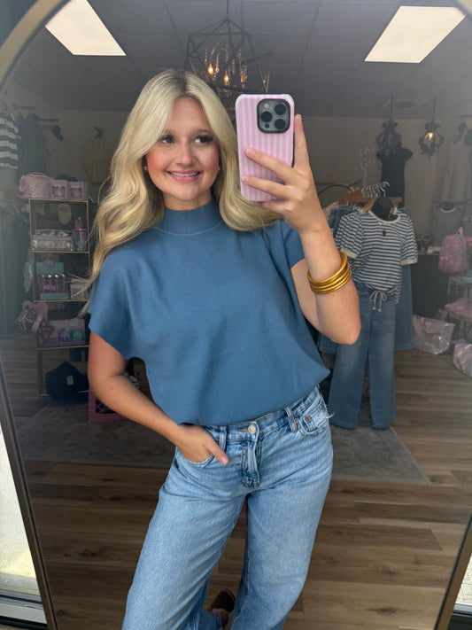 The Denim Blue Mock Neck Shirt
