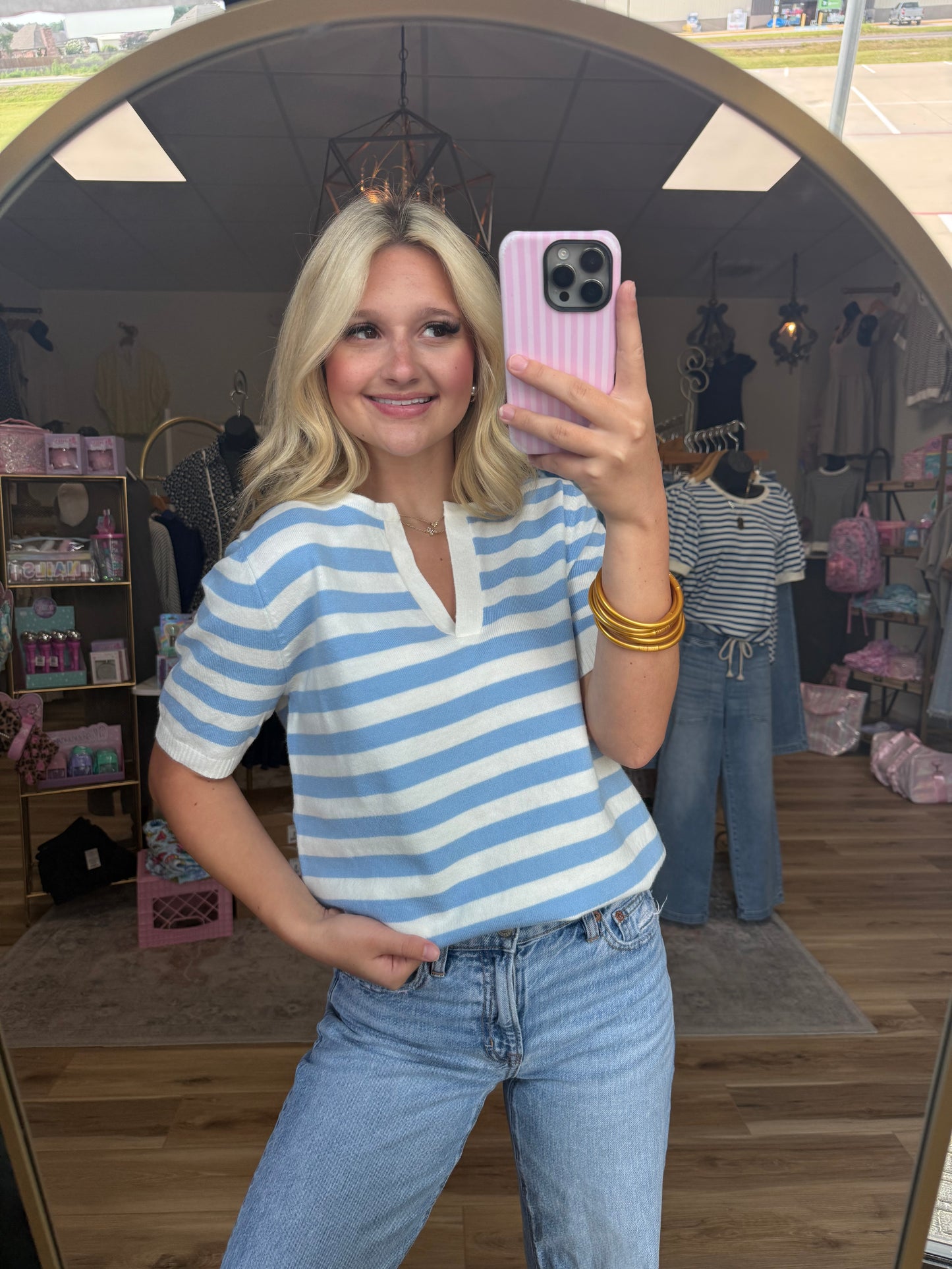 Blue/White Striped Sweater Top
