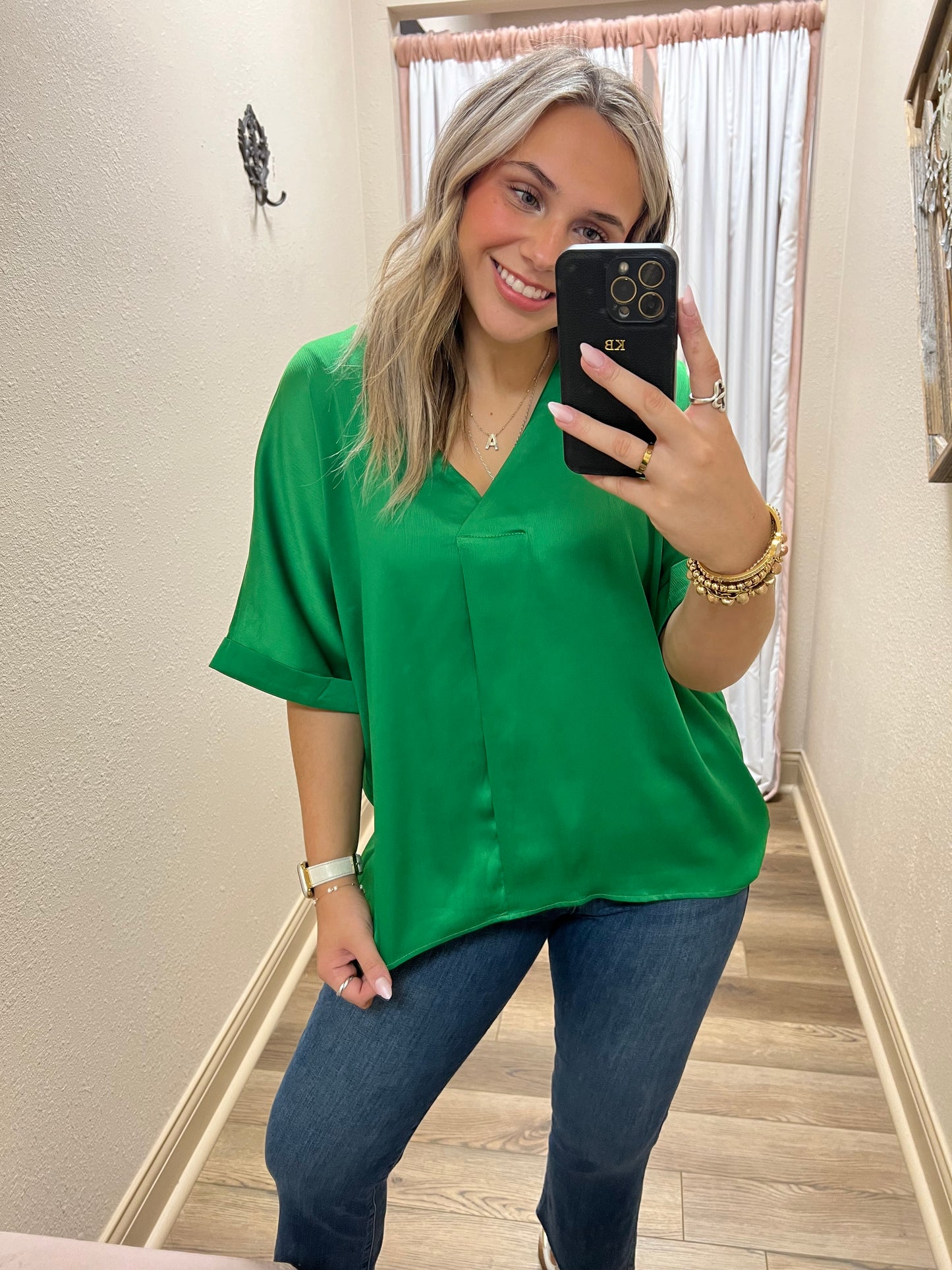 Classy V Neck Green Top