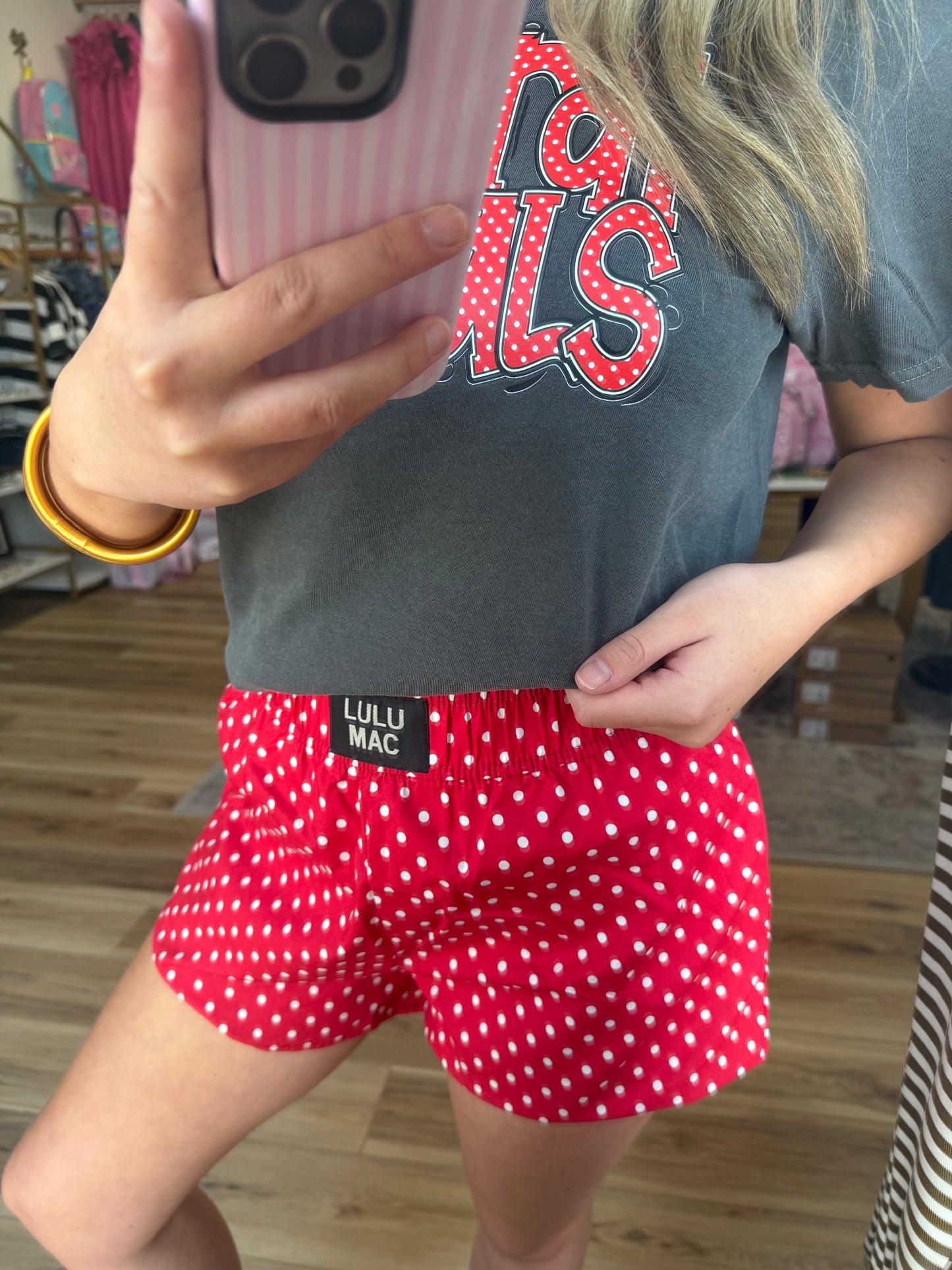 Red/White Polka Dot Lulu Mac Shorts