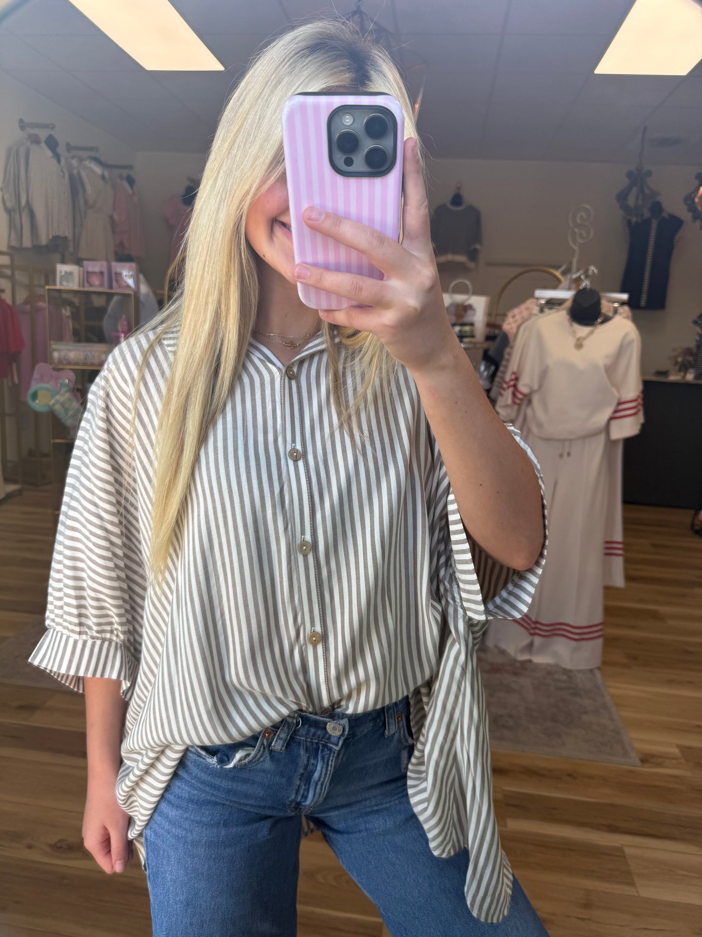 Brown/white Striped Button Up Shirt