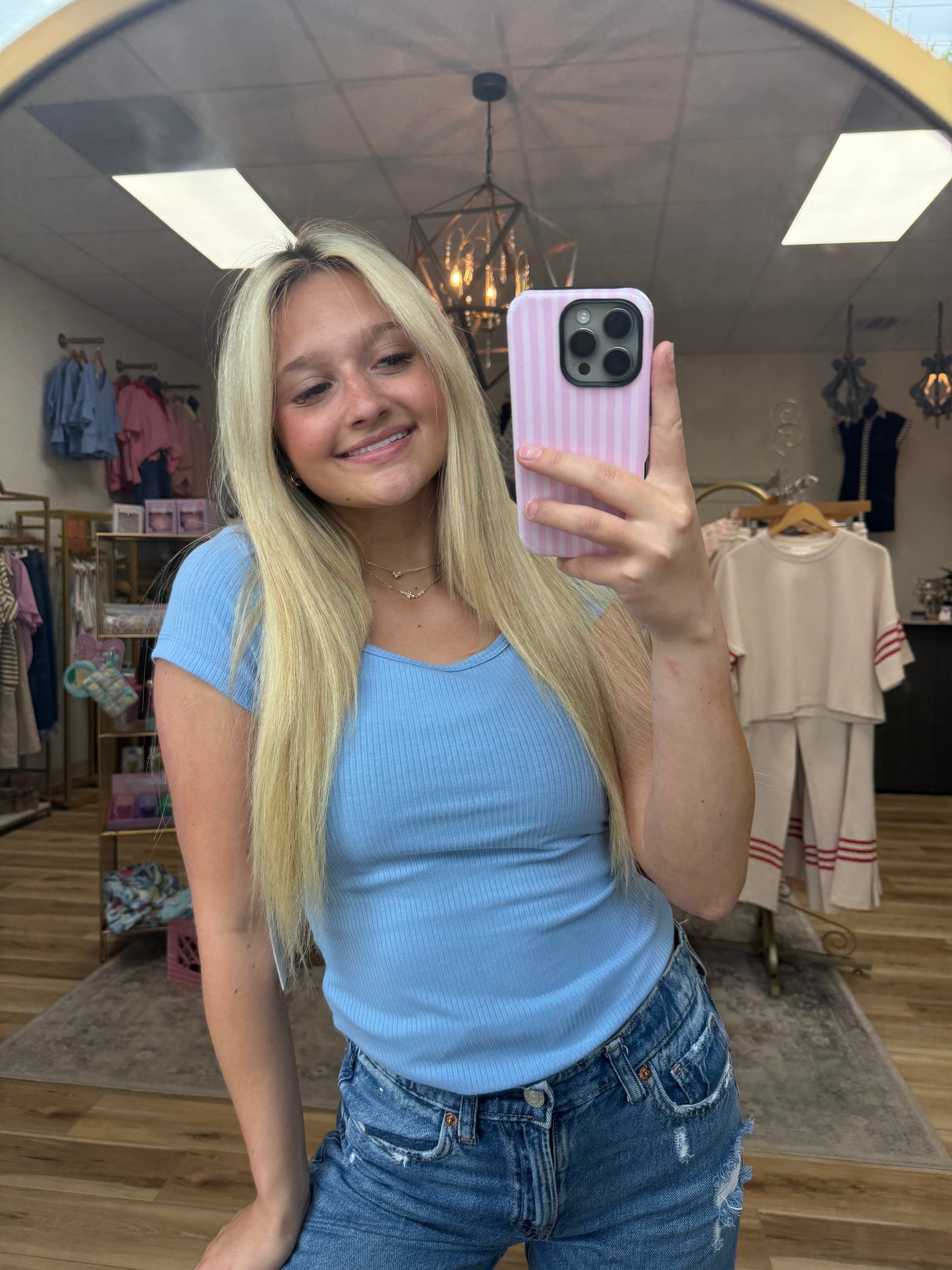 Blue scoop neck basic tee
