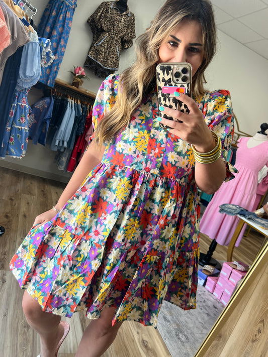 Teal Blooming Flowers Dress