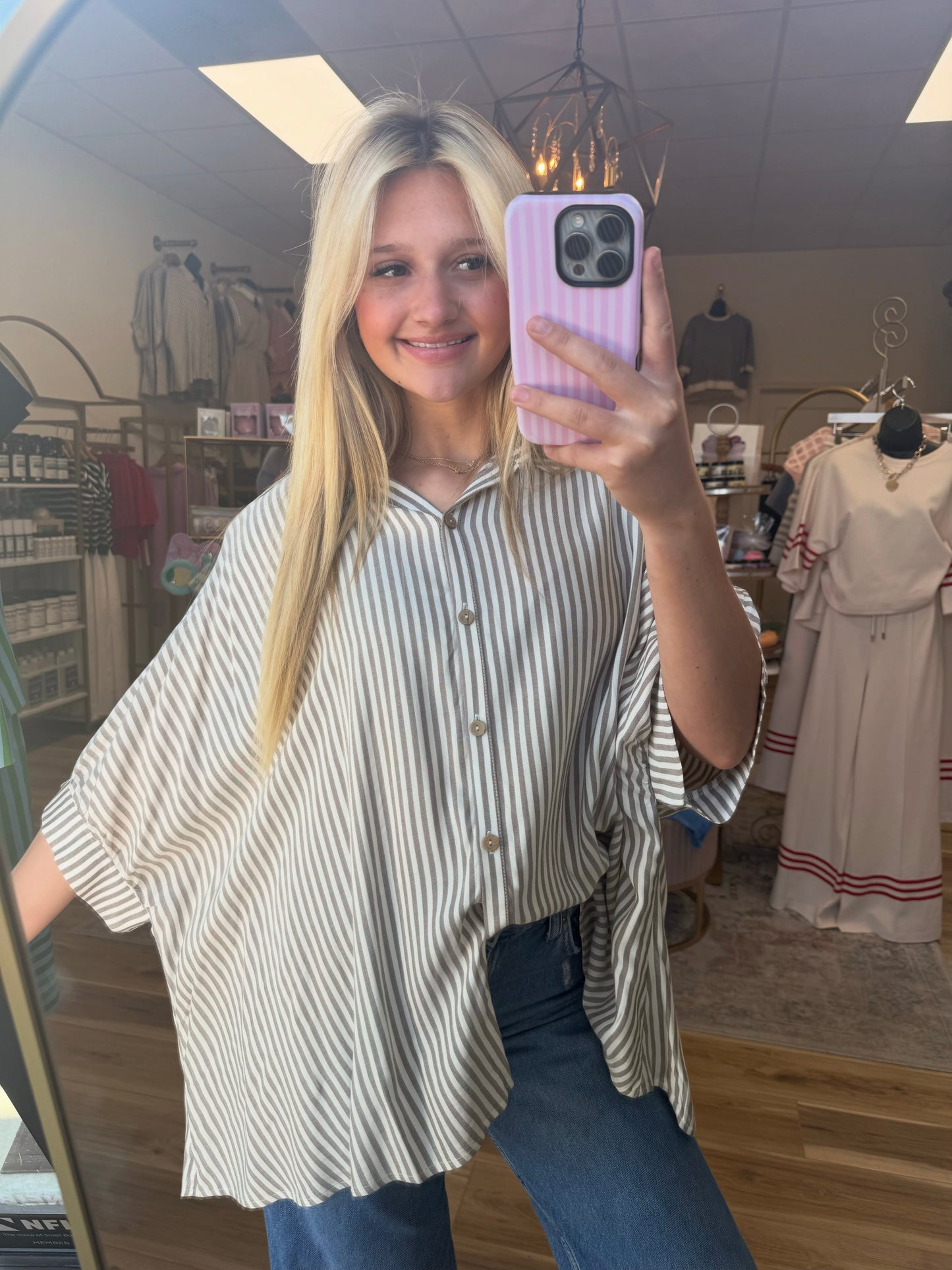 Brown/white Striped Button Up Shirt