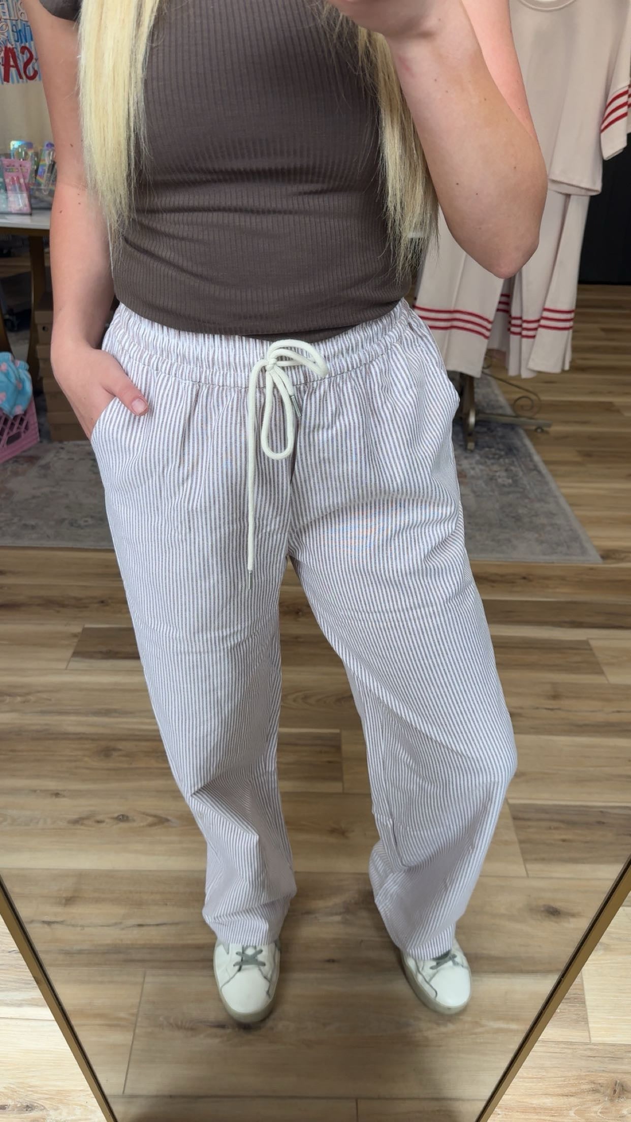 Brown/white striped linen pants