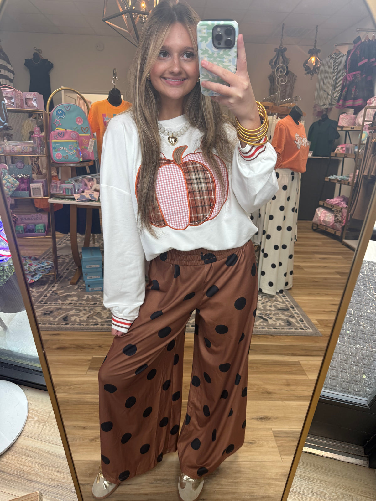 Black/Brown Polka Dot Wide-Leg Pants