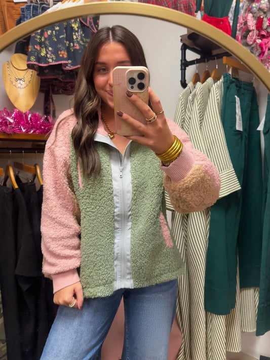 Color block fleece zip-up