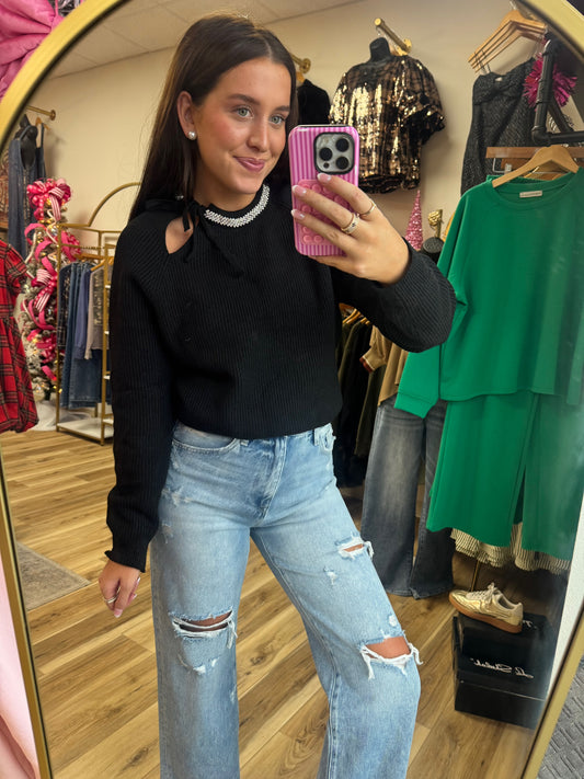 Midnight Bow Slit Top