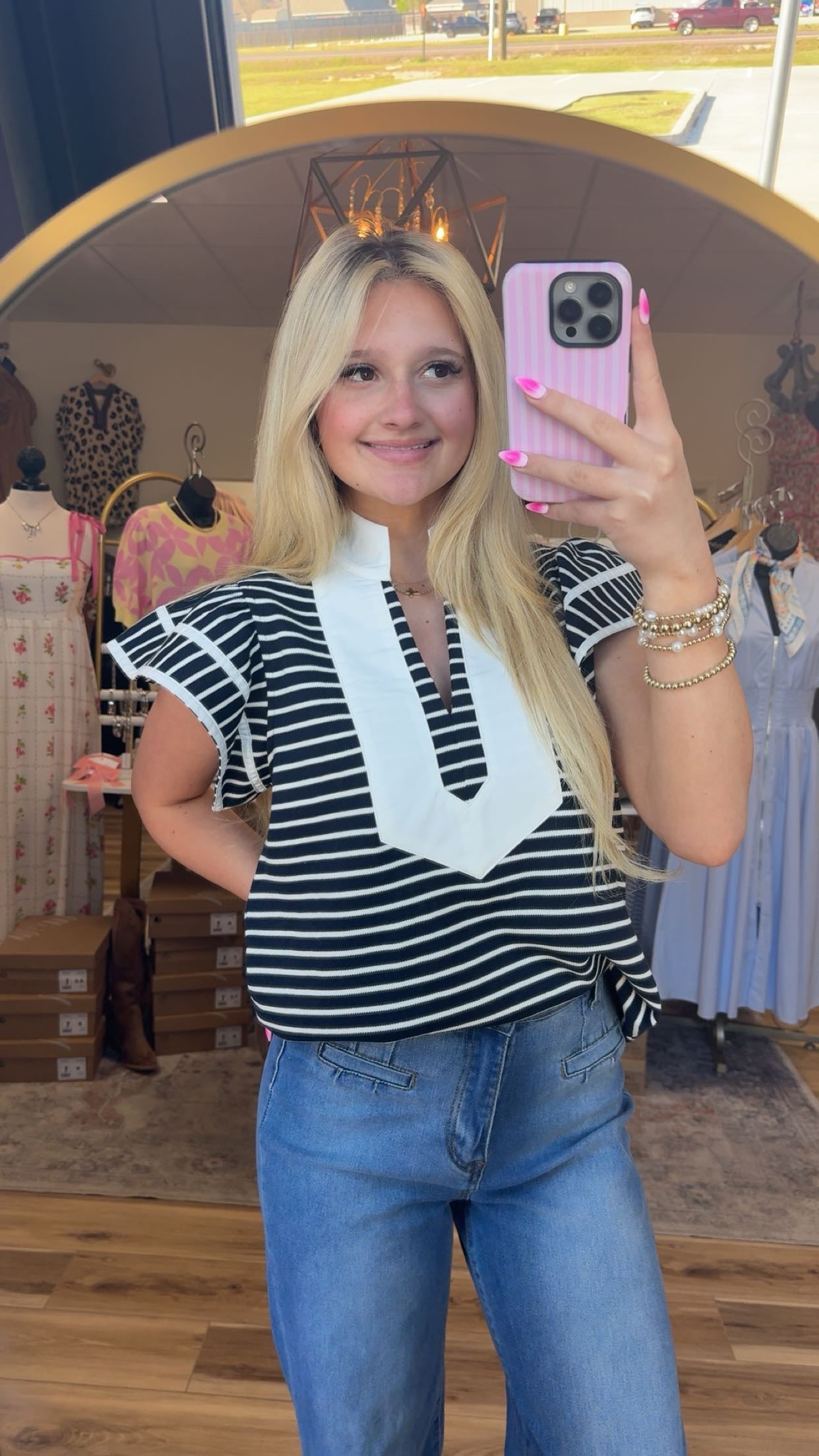 Navy/White Stripe Top