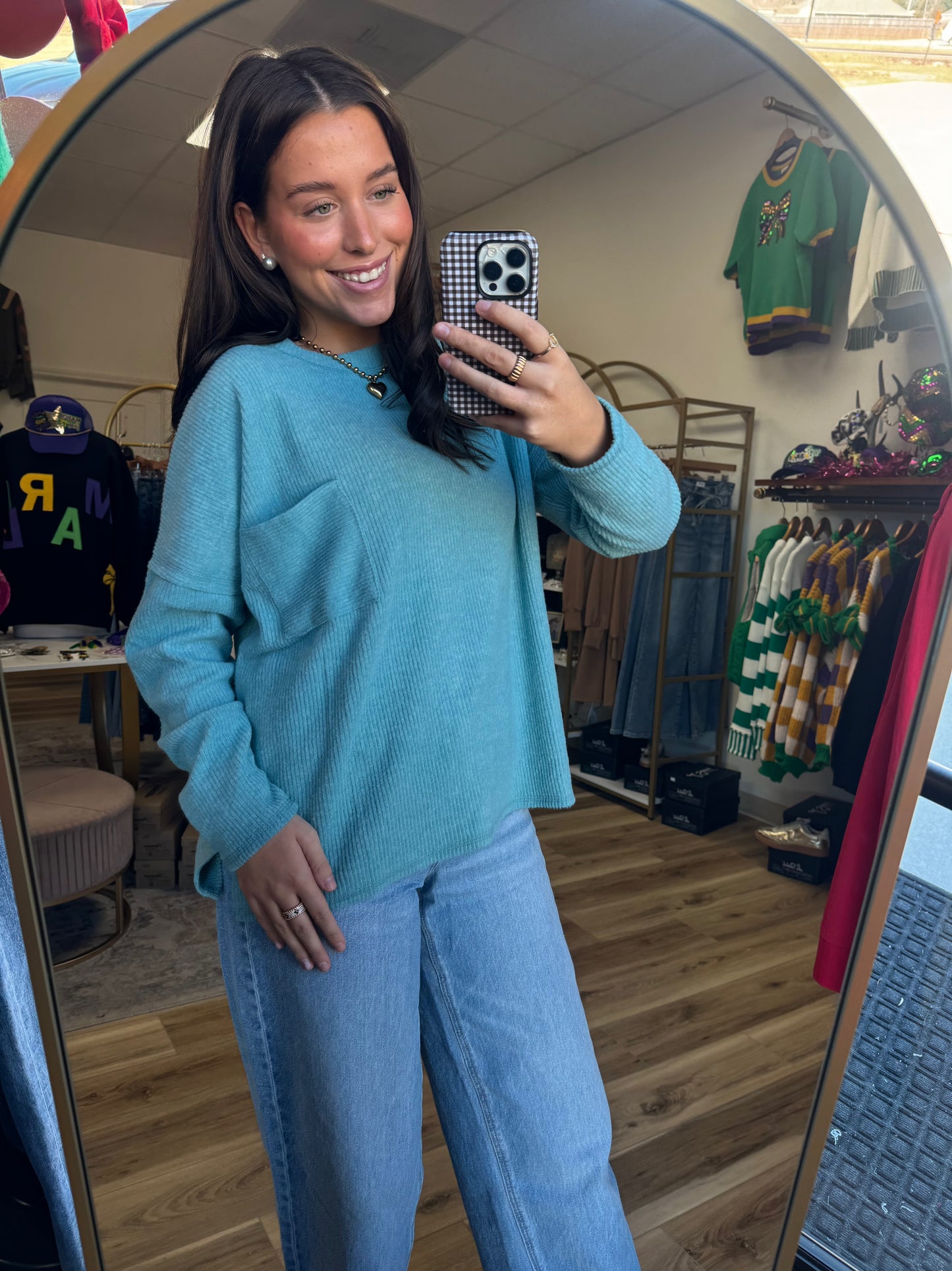 Teal Pocket Detail Top