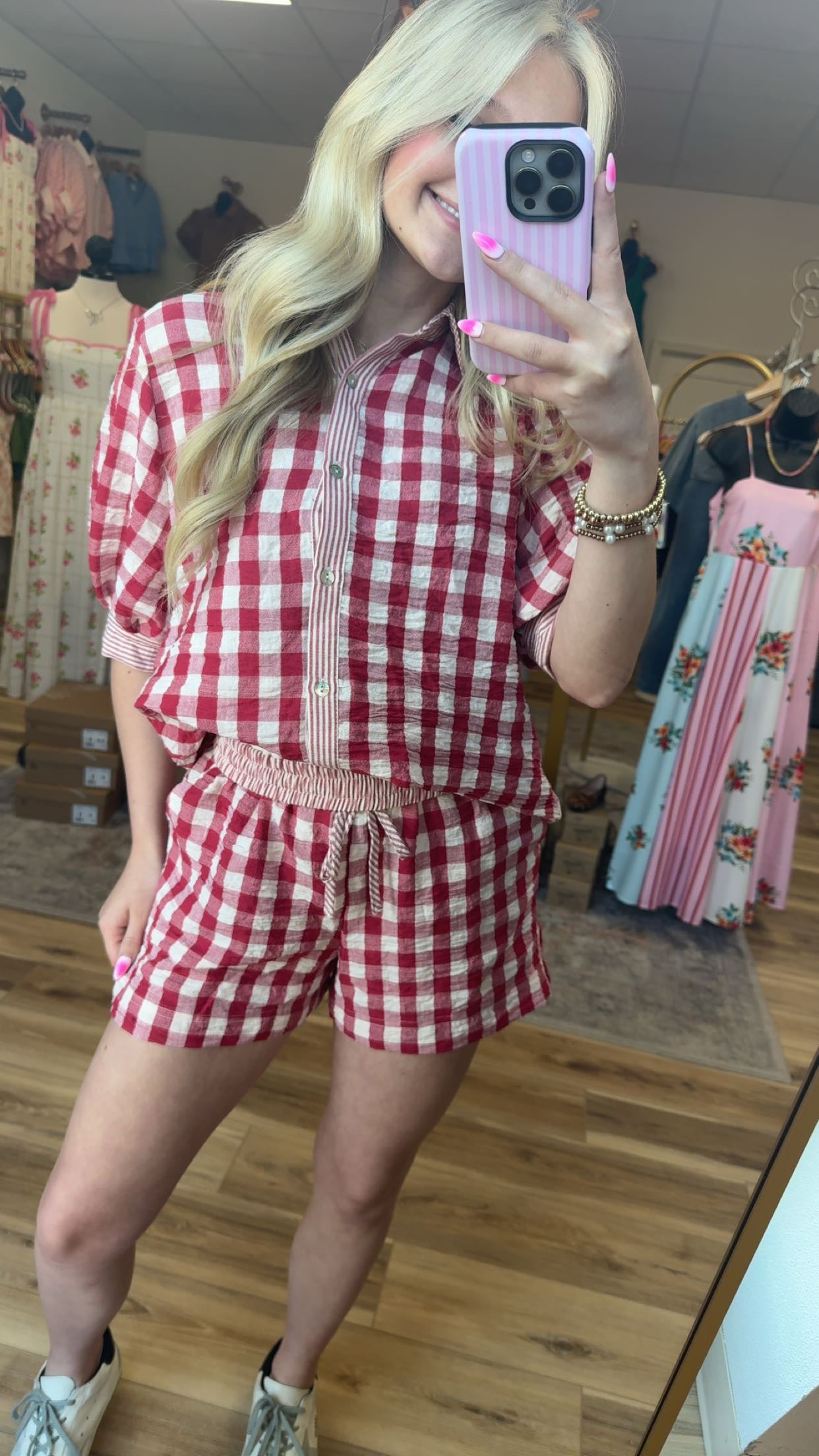 Red Gingham Plaid Set