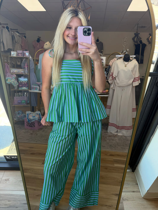 Blue/green Striped Two-piece Set