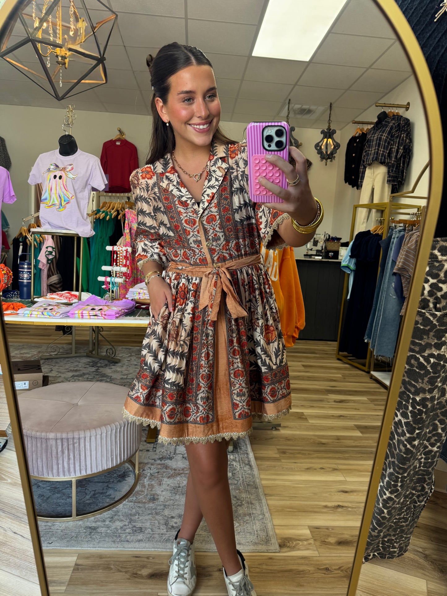 Rust/Taupe Gold Button Dress