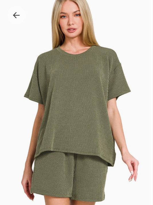 Olive Green Ribbed Set
