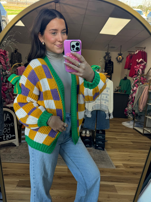 Mardi Gras Bow Cardigan