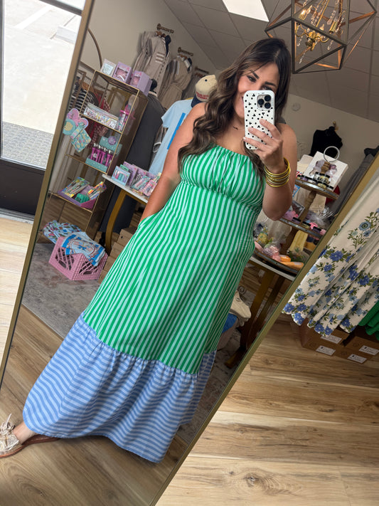 Blue/Green Striped Summer Maxi