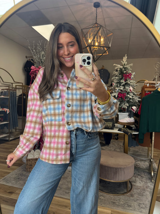 Pink/Blue Plaid Shacket