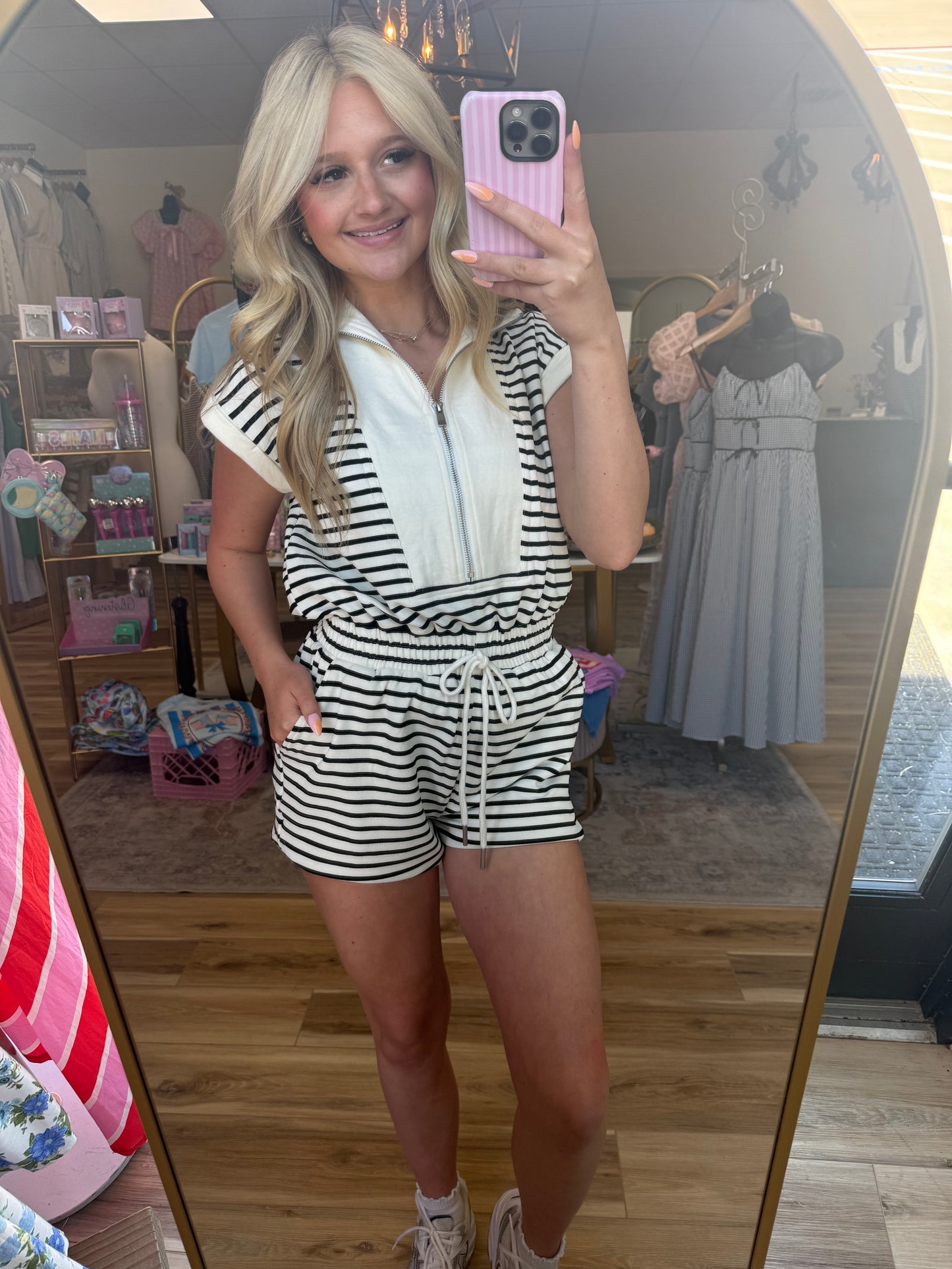 White/Black Stripe Detail Romper