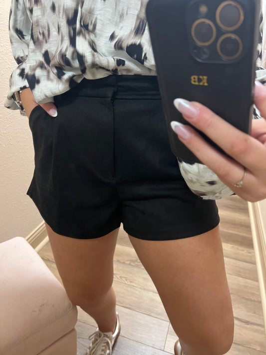 Suede Black Shorts