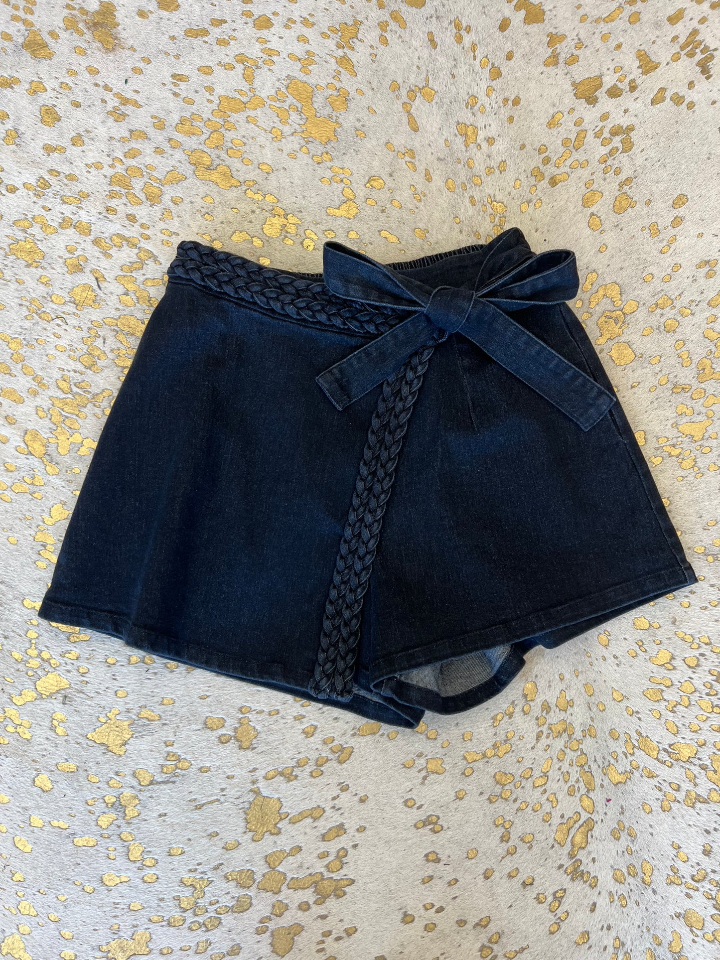 Black Denim Tie Skort