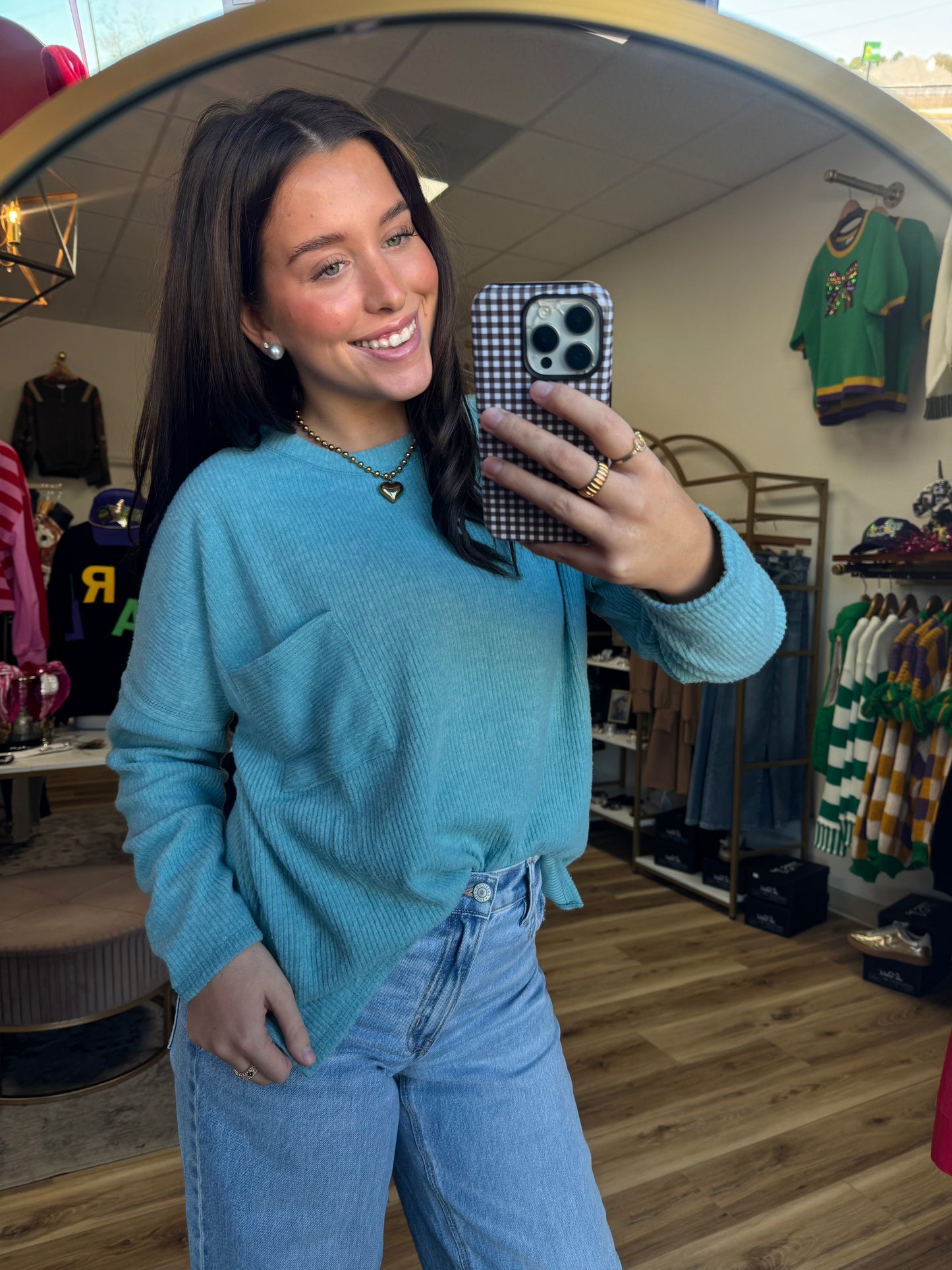 Teal Pocket Detail Top