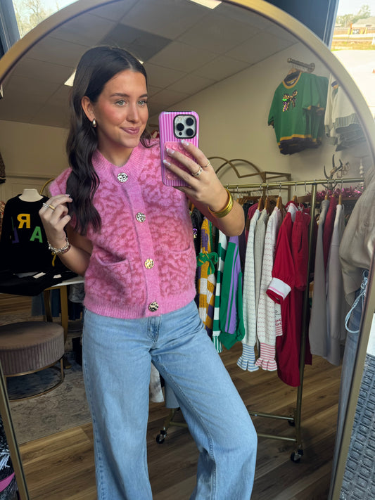 Blush Leopard Knit Vest