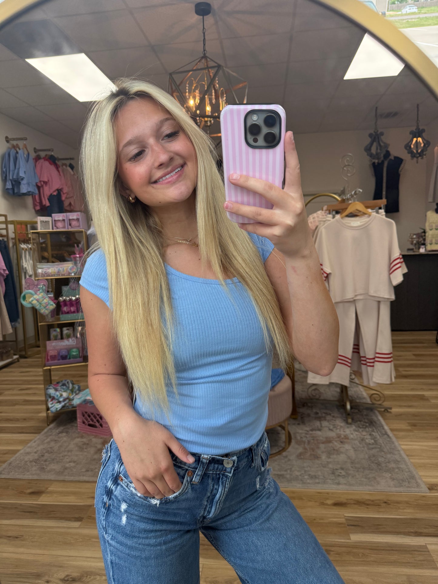 Blue scoop neck basic tee