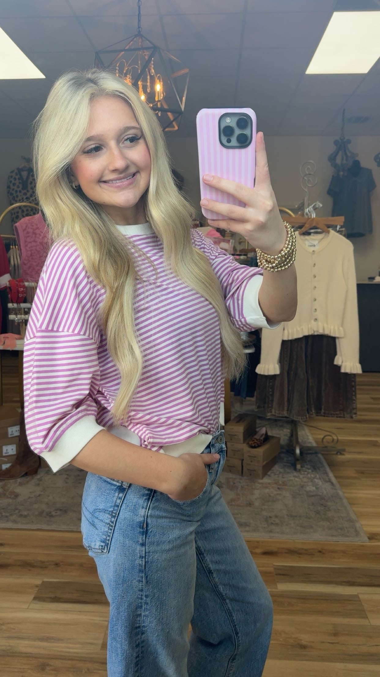 Purple/White banded top