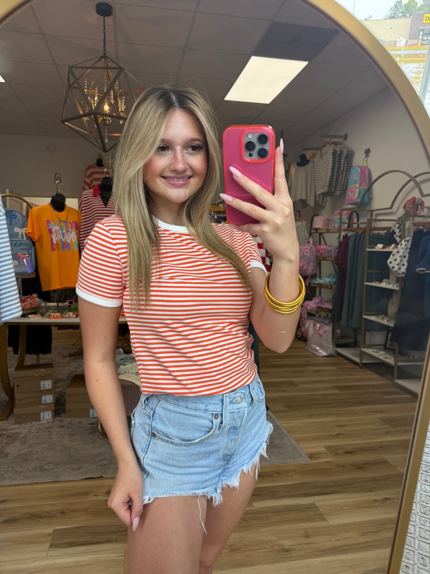 Orange/White Striped Cuffed Shirt
