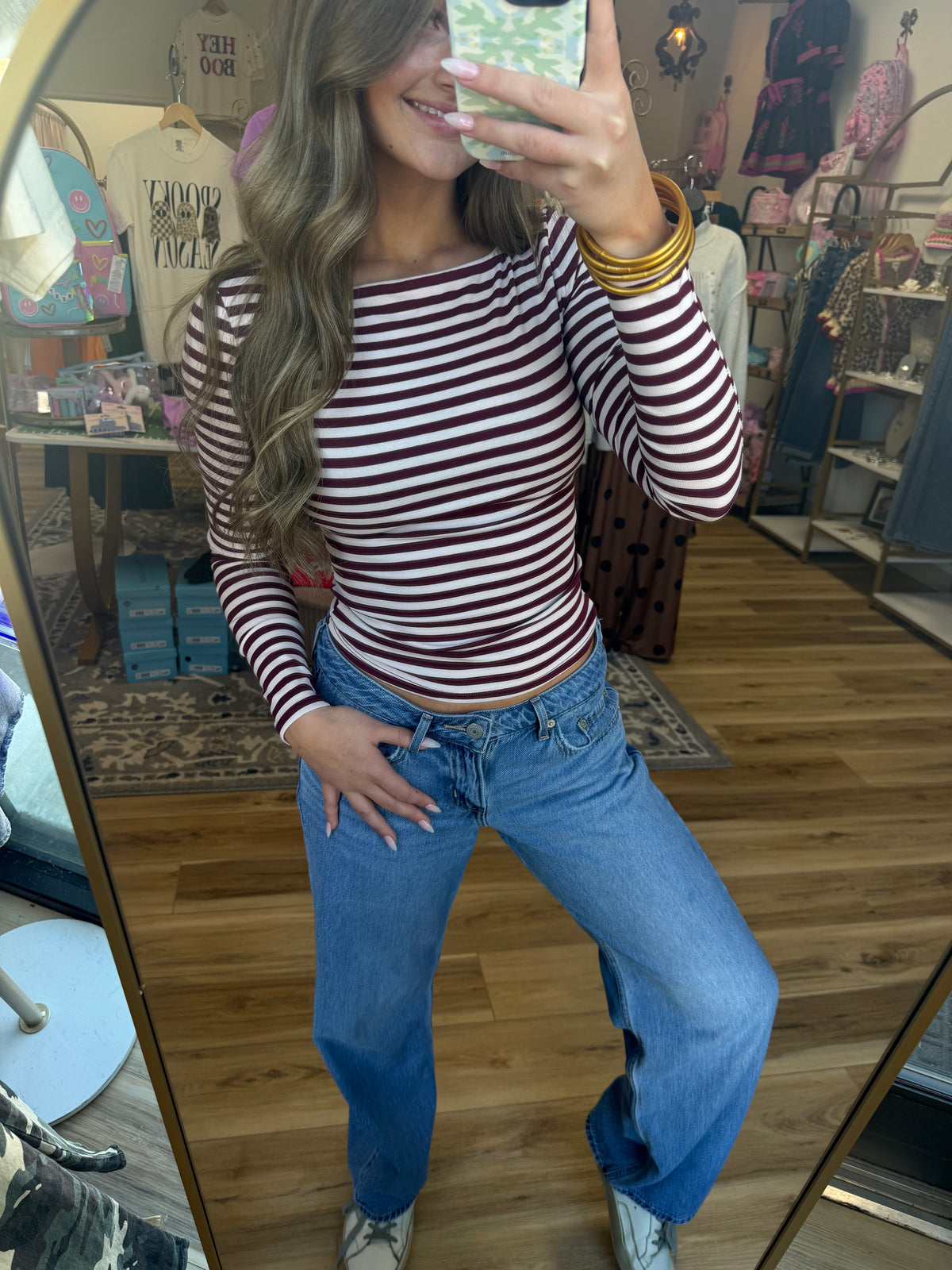 Maroon/Light Pink Long-sleeve top