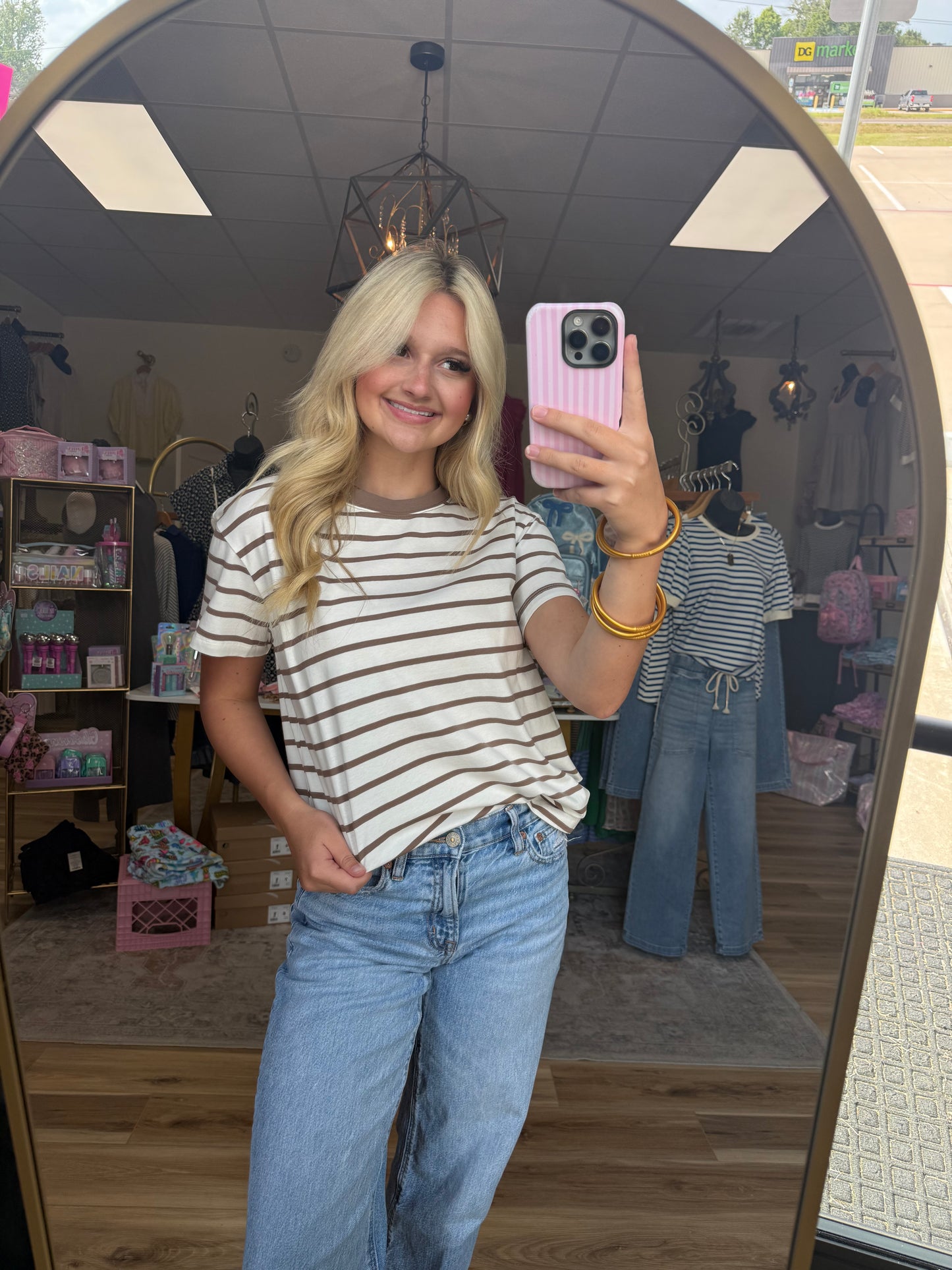 Brown /White Basic Striped Tee