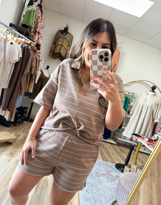 Brown/Blue Collar Short Set