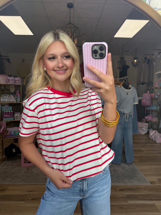 Red/White Basic Striped Tee
